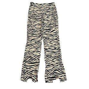 Zara cream black zebra animal print satin effect pyjama pants back slit NWT